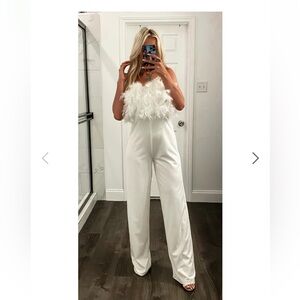 Feather white strapless jumpsuit romper size s/m wedding. Bridal. Bachelorette